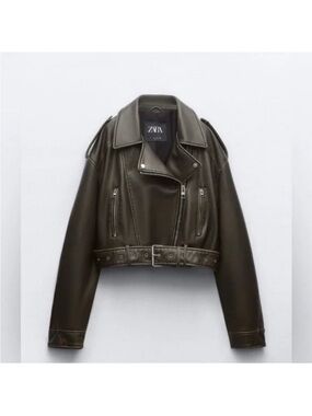 Zara Women's Dark Green Leather Jacket